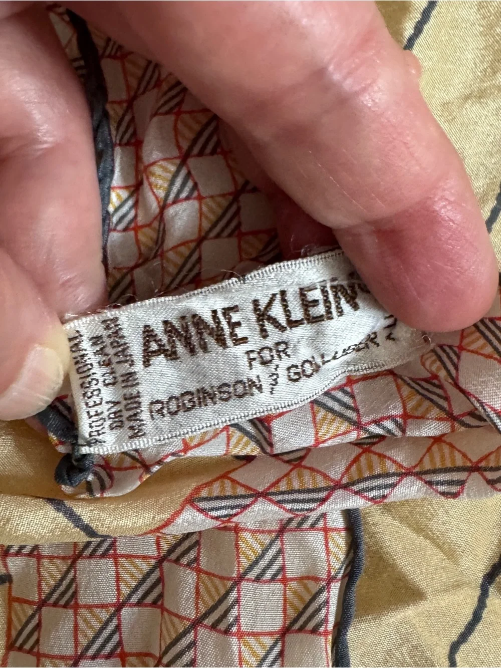 Vintage Anne Klein x Robinson & Golluber Silk Cream Grey Square Scarf